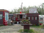 The Hot Spot Cafe.  About 5 miles beyond the bridge.  The biggers burgers ever, and very good.  It's just a wide spot in the road.  Not much traffic - mostly trucks and a tour bus now and then.  Very good service.