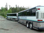 The buses we rode on to Prudhoe Bay.  They use older buses, they seem better able to stand the trip.  The Dalton Highway is only paved for short distances, it
is mostly gravel on dirt.  Great trip.