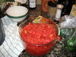 We did three batches, that's a lot of tomatoes to skin and chop.